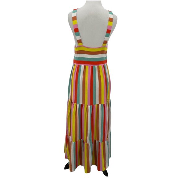J. Crew Size Small Bright Rainbow Stripe Maxi Dress Womens Tiered 100% Cotton - Picture 6 of 15